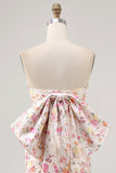 Robe moulante moulante froncée fleur rose