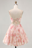 Blush Floral Une ligne Corset à col carré Robe de bal imprimée