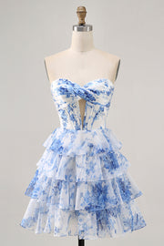Robe bustier blanc bleu fleur corset de retour
