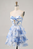 Robe bustier blanc bleu fleur corset de retour