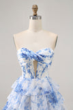 Robe bustier blanc bleu fleur corset de retour