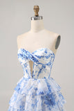 Robe bustier blanc bleu fleur corset de retour