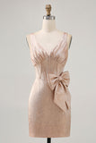 Robe courte de bal en satin champagne avec noeud