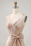 Robe courte de bal en satin champagne avec noeud
