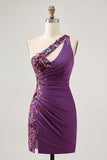 Violet foncé une épaule moulante Homecon robe de balle avec appliques