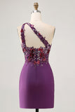 Violet foncé une épaule moulante Homecon robe de balle avec appliques