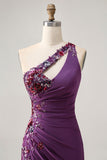 Violet foncé une épaule moulante Homecon robe de balle avec appliques