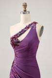 Violet foncé une épaule moulante Homecon robe de balle avec appliques