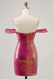 Robe moulante à paillettes à paillettes fuchsia scintillante