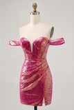 Robe moulante à paillettes à paillettes fuchsia scintillante