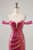 Robe moulante à paillettes à paillettes fuchsia scintillante