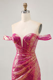 Robe moulante à paillettes à paillettes fuchsia scintillante