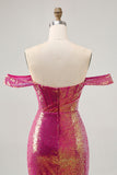 Robe moulante à paillettes à paillettes fuchsia scintillante
