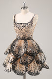 Abricot noir à paillettes à volants Une robe de bal