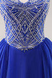Robe de soirée longue bleu royal avec perles