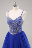 Robe de soirée longue bleu royal avec perles