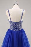 Robe de soirée longue bleu royal avec perles