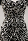 Robe de bal noire sirène perlée à épaules dénudées