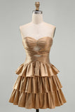 Robe dorée sans bustier à étages découpée à étages avec perles
