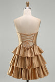 Robe dorée sans bustier à étages découpée à étages avec perles