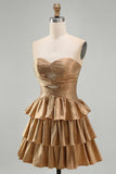 Robe dorée sans bustier à étages découpée à étages avec perles