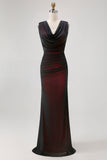 Fourreau col bénitier noir rouge longue robe de demoiselle d’honneur avec fente