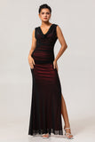 Fourreau col bénitier noir rouge longue robe de demoiselle d’honneur avec fente