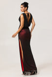 Fourreau col bénitier noir rouge longue robe de demoiselle d’honneur avec fente