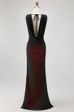Fourreau col bénitier noir rouge longue robe de demoiselle d’honneur avec fente