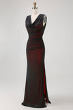 Fourreau col bénitier noir rouge longue robe de demoiselle d’honneur avec fente
