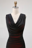 Fourreau col bénitier noir rouge longue robe de demoiselle d’honneur avec fente