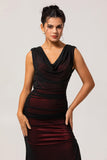 Noir Rouge Col V Ruched Gaine Longue Robe de demoiselle d’honneur