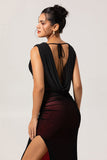 Noir Rouge Col V Ruched Gaine Longue Robe de demoiselle d’honneur