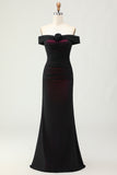 Robe de demoiselle d’honneur rose noire à épaules dénudées avec fleur 3D