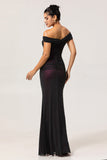 Robe de demoiselle d’honneur rose noire à épaules dénudées avec fleur 3D