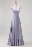 Dusty Blue A Line Robe de demoiselle d’honneur longue avec dos à lacets