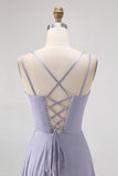Dusty Blue A Line Robe de demoiselle d’honneur longue avec dos à lacets