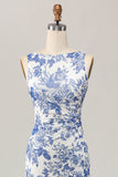 Robe d’invité longue de mariée moulante blanche bleue à imprimé floral