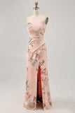Blush Floral Robe de demoiselle d’honneur sans bretelles avec fente