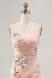Blush Floral Robe de demoiselle d’honneur sans bretelles avec fente