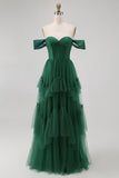 Tulle vert foncé à volants à volants Robe de demoiselle d’honneur trapèze