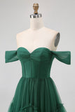 Tulle vert foncé à volants à volants Robe de demoiselle d’honneur trapèze