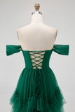 Tulle vert foncé à volants à volants Robe de demoiselle d’honneur trapèze