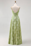 Robe de demoiselle d’honneur Floral A Ligne Vert Sauge avec Fente
