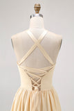 Robe de demoiselle d’honneur en satin Daffodil Halter A Line