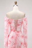 Robe de demoiselle d’honneur à manches longues à manches longues sirène sirène de fleur rose avec fente