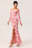 Fourreau floral rose épaule dénudée robe longue d’invitée de mariage