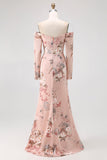 Fard à joues floral à épaules dénudées Robe longue d’invité de mariage avec fente