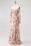 Fard à joues floral à épaules dénudées Robe longue d’invité de mariage avec fente