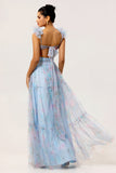 Bleu Une ligne découpée Floral longue robe de demoiselle d’honneur